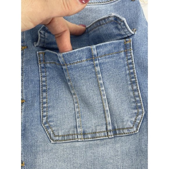 Blue Jean Denim Mini Skirt Button Front Pockets Size M Juniors Misses - Picture 9 of 10